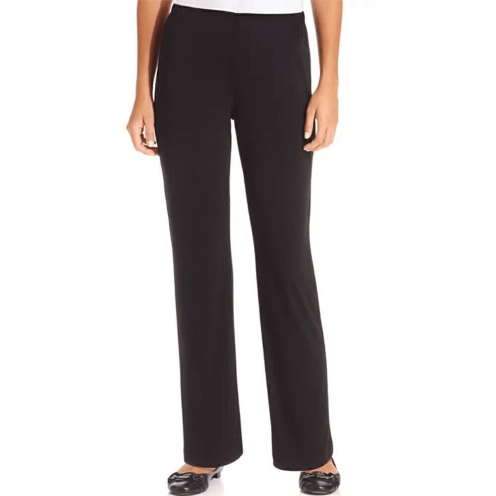 NY Collection Women's Black Petite Pull-On Straight-Leg Pants PS